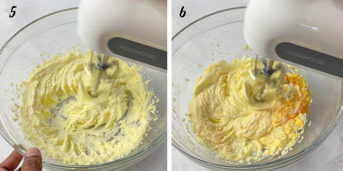 Creaming butter and sugar with a mixer and creaming butter, sugar and eggs with a mixer.