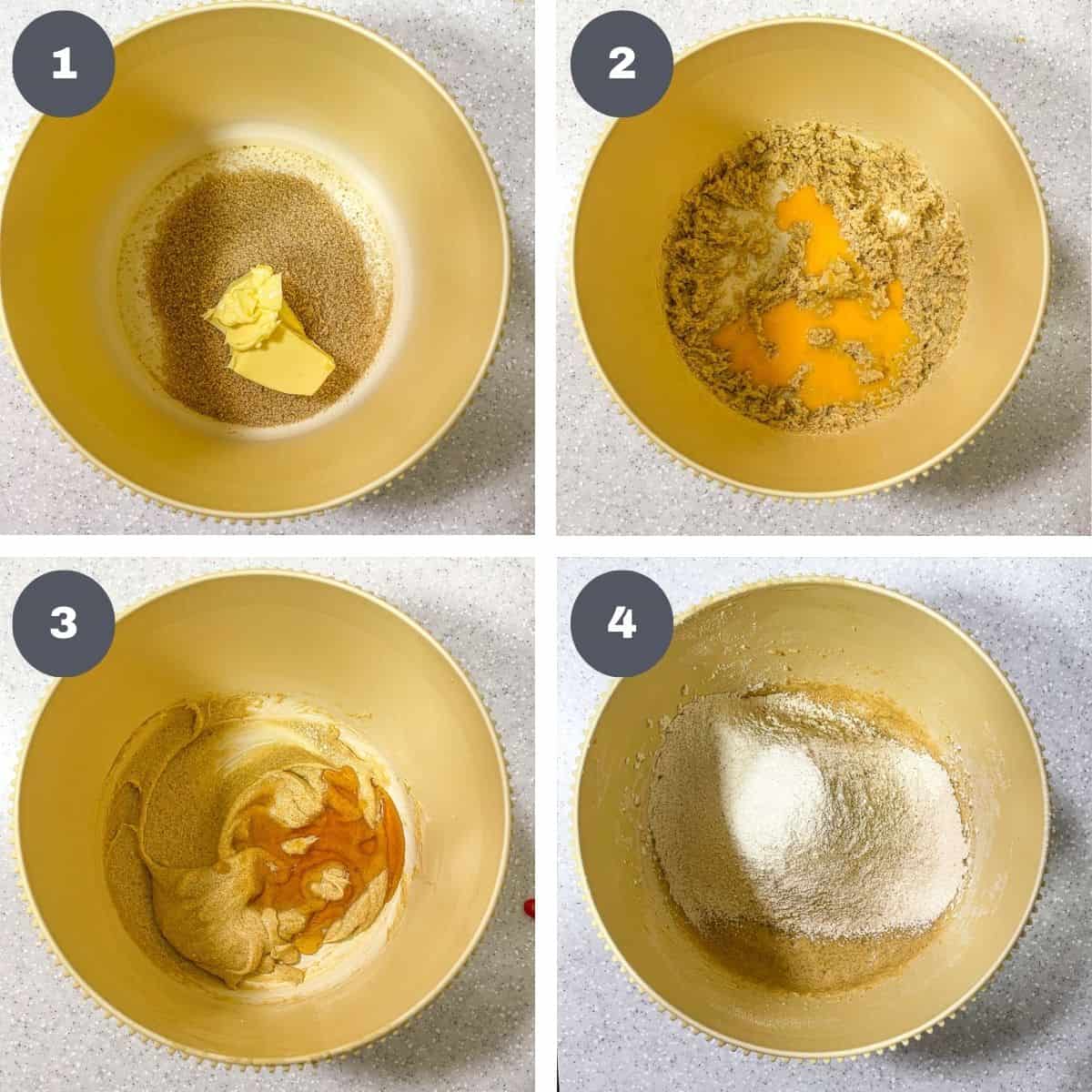 A poster of 4 images showing how to mix cookie dough.