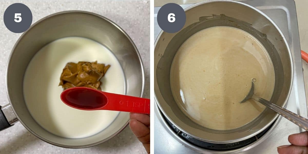 Milk, cookie butter and vanilla in a saucepan and cooked pudding mixture in a saucepan.